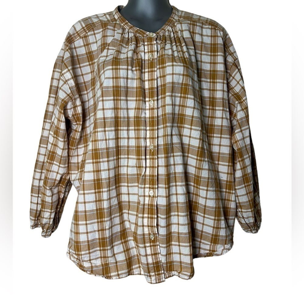 Free Assembly Brown White Plaid Long Sleeve Button Down • Used • Size: Large​